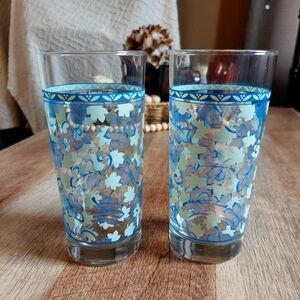 Pfaltzgraff Blue Isle 12oz Glass Beverage Drinkware Set Of 2